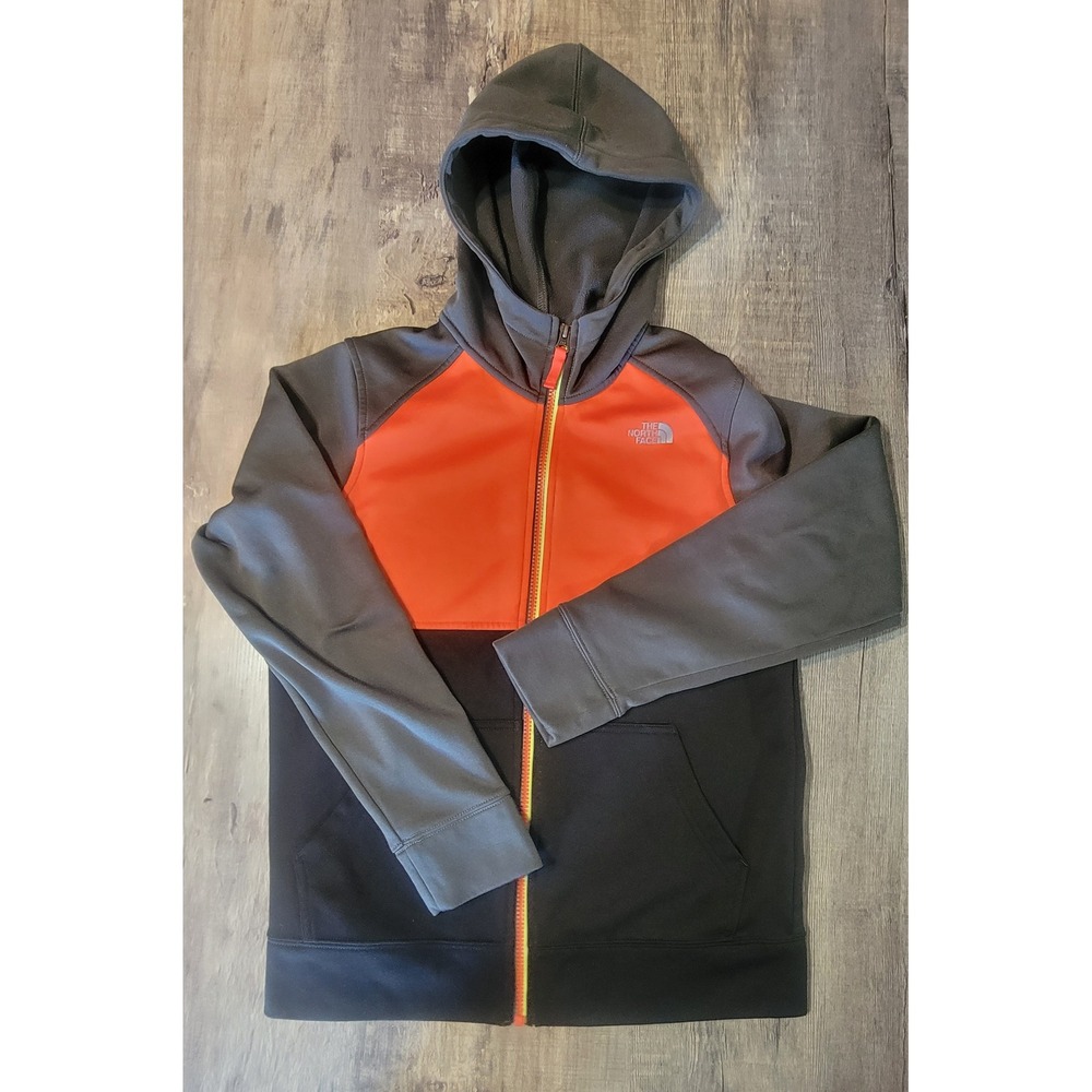 The North Face Boys Full Zip Hoodie Orange Grey Black Colorblock Size L 14/16
